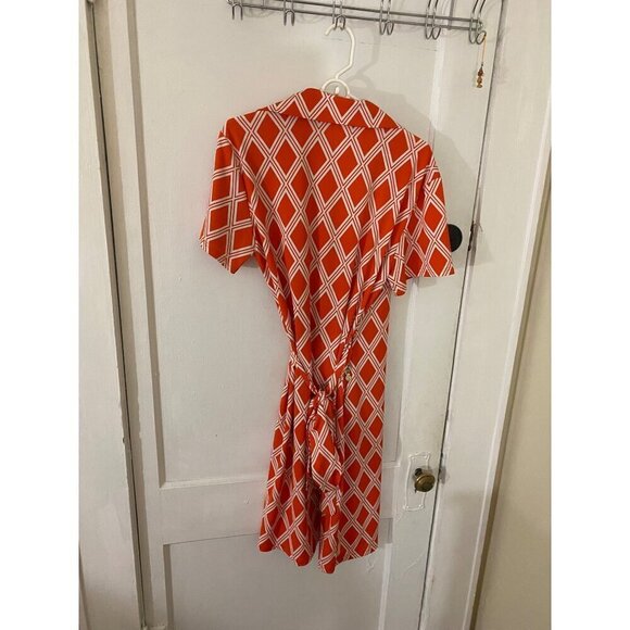 Tracy Negoshain Women's Orange Plaid Short Sleeve Wrap Dress - Large - Picture 3 of 11